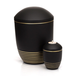 Gedenkartikelen Keramiek urn Wave Basalt Gold met goudkleurige cirkels