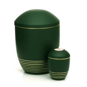 Gedenkartikelen Keramiek urn Wave Jade Gold met goudkleurige cirkels