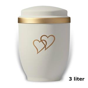 Gedenkartikelen Urn Wit met dubbel Hart in goudkleur (3000ml)