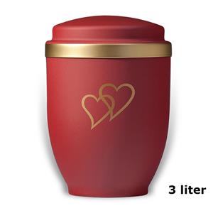 Gedenkartikelen Urn Rood met dubbel Hart in goudkleur (3000ml)