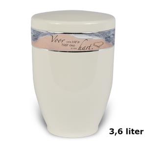 Gedenkartikelen Urn edelstaal Creme-Wit met tekstband (3600ml)