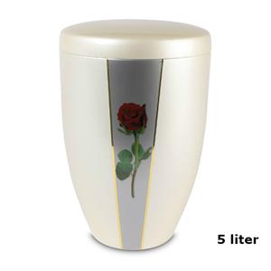 Gedenkartikelen Urn in Wit-Parelmoer edelstaal met Roos (5000ml)
