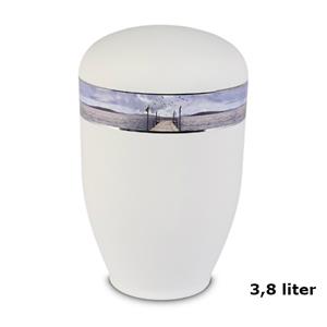 Gedenkartikelen Urn in Mat-Wit edelstaal met Zeesteiger decorlint (3500ml)