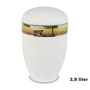 Gedenkartikelen Urn in Mat-Wit edelstaal met Park + Bankje decorlint (3500ml)