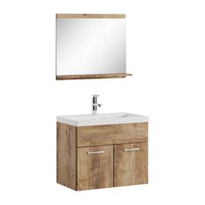 Badplaats Badkamermeubel Montreal Set 02 60 x 35 cm - Kastanje Eiken - Badmeubel met Spiegel