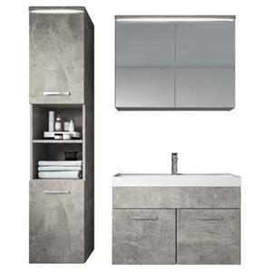 Badplaats Badkamermeubel Set Paso 80 x 40 cm - Beton Grijs - Badmeubel met spiegelkast en zijkast
