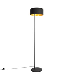 qazqa Retro-Stehlampe schwarz mit goldenem Innenleben – Jinte - Schwarz