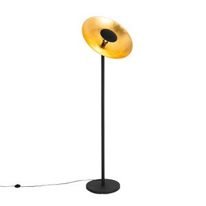 QAZQA Industriële vloerlamp zwart met gouden binnenkant 60 cm - Magnax