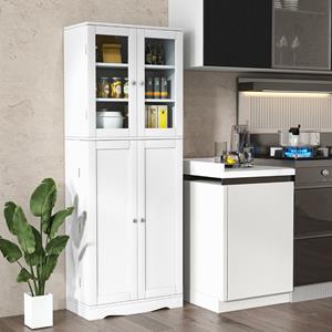 costway Keukenkast Hout Hoge Kast Vrijstaand Keukenbuffet Multifunctionele Kast voor Eetkamer Woonkamer (Wit)