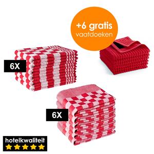 Zavelo 6x Theedoeken en 6x Keukendoeken Set + 6x GRATIS VAATDOEKJES - 6x Theedoeken - 6x Keukendoeken - Rood