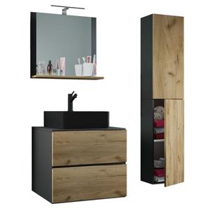 VCM 4-tlg. Waschplatz Waschtisch Badmöbel Set Waschbecken Lendas-BL Breite 60 cm L Schublade