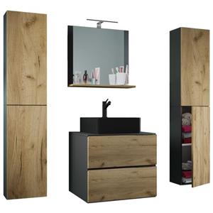VCM 5-tlg. Waschplatz Waschtisch Badmöbel Set Waschbecken Lendas BL Breite 60 cm XL Schublade
