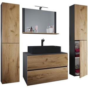VCM 5-tlg. Waschplatz Waschtisch Badmöbel Set Waschbecken Lendas BL Breite 80 cm XL Schublade