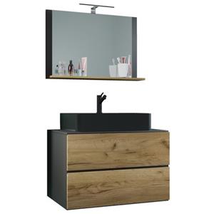 VCM 3-tlg. Waschplatz Waschtisch Badmöbel Set Waschbecken Lendas BL Breite 80 cm M Schublade