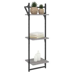 vidaXL Wandschappen 3-laags met stangen 2 st 30x25x100 cm grijs sonoma