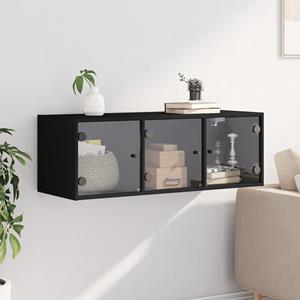vidaXL Fächerschrank Wandschrank mit Glastüren Schwarz 102x37x35 cm (1-St)