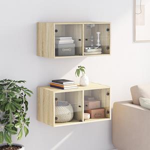 vidaXL Fächerschrank Wandschränke mit Glastüren 2 Stk. Sonoma-Eiche 68,5x37x35 cm (2-St)