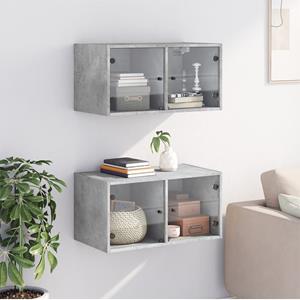 vidaXL Fächerschrank Wandschränke mit Glastüren 2 Stk. Betongrau 68,5x37x35 cm (2-St)