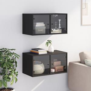 vidaXL Fächerschrank Wandschränke mit Glastüren 2 Stk. Schwarz 68,5x37x35 cm (2-St)