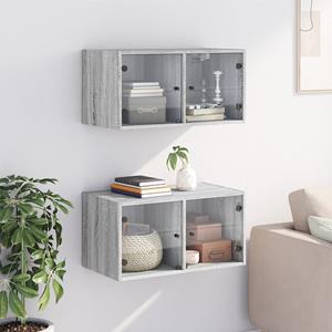 vidaXL Fächerschrank Wandschränke mit Glastüren 2 Stk. Grau Sonoma 68,5x37x35 cm (2-St)