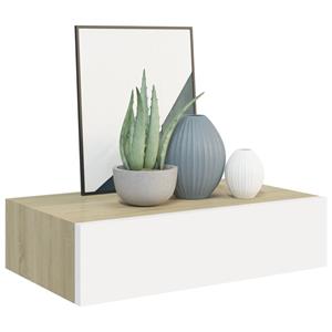 vidaXL Wandschap met lade 40x23,5x10 cm MDF eikenkleurig en wit