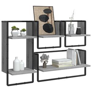 vidaXL 4-delige Wandschappenset met stangen bewerkt hout grijs sonoma