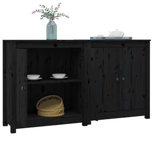 vidaXL 2 st Dressoirs 70x35x80 cm massief grenenhout zwart