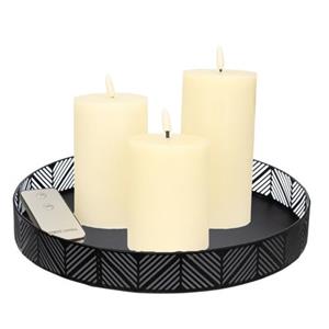 Anna's Collection Led Kaarsen - 3x St - Creme Wit - Met Zwart Rond Dienblad 29,5 Cm