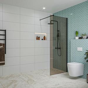 Fortifura Galeria inloopdouche - 70x200cm - rookglas - wandarm - mat zwart SW797941/SW797905