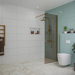 Fortifura Galeria inloopdouche - 70x200cm - rookglas - wandarm - Geborsteld koper PVD (Koper) SW797941/SW876702