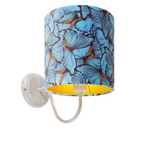 qazqa Klassische Wandleuchte weiß mit Schmetterlings-Veloursschirm - Matt - Blau