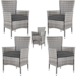 Casaria Polyrattan Tuinstoelen Stapelbaar 4 Stuks Grijs/Antraciet