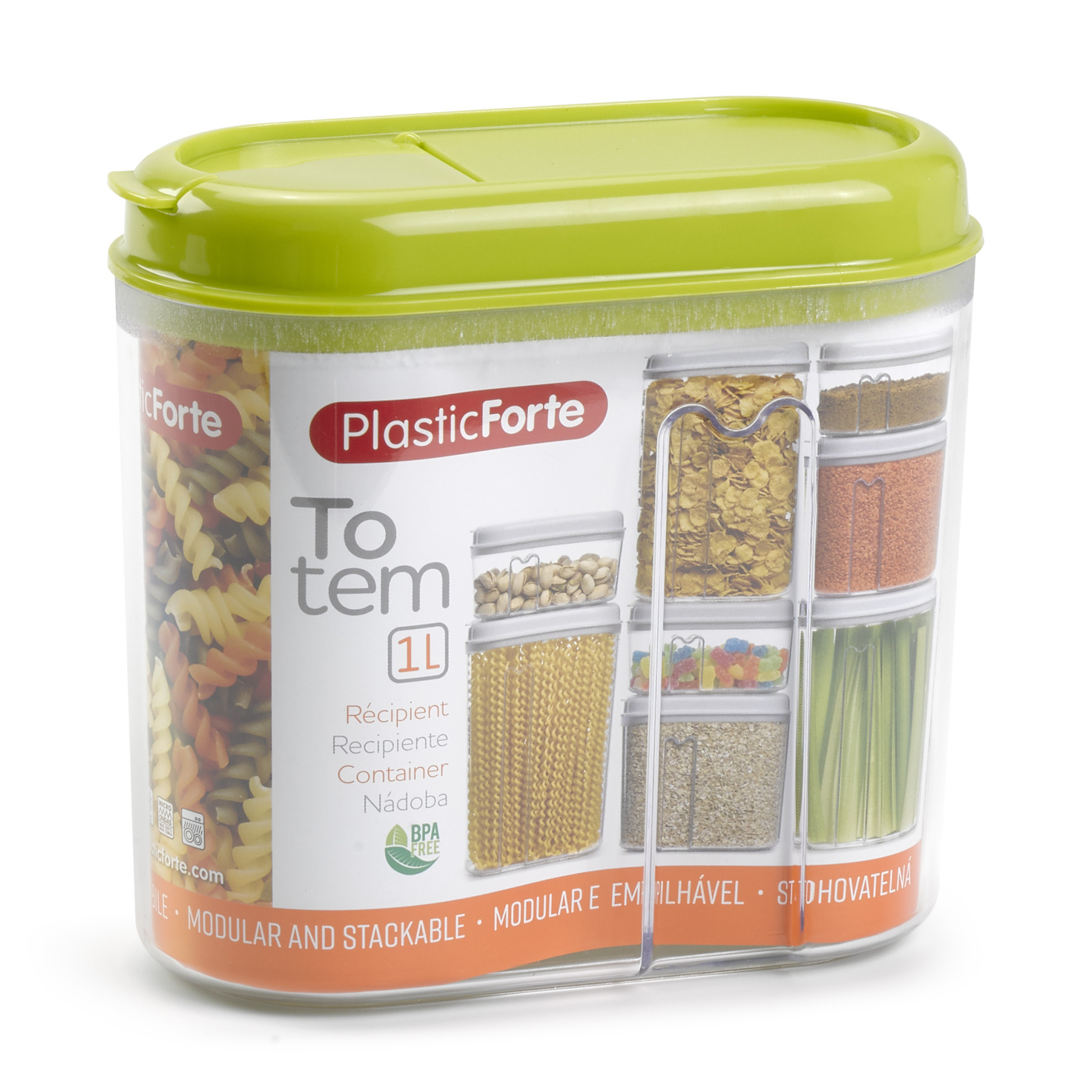 PlasticForte Voedselcontainer strooibus - groen - 1000 ml - kunststof - 15 x 8 x 14 cm - voorraadpot -
