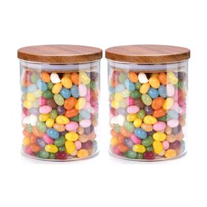 Alpina Voorraadpot/bewaarpot Foodking - 2x - borosilicaat glas - 600 ml - glas/hout - D9.5 x H11 cm -