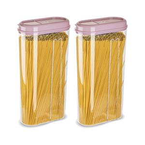 PlasticForte Voedselcontainer strooibus - 2x - lichtroze - 2350 ml - kunststof - 15 x 8 x 30 cm - voorraadpot -