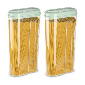 PlasticForte Voedselcontainer strooibus - 2x - mintgroen - 2350 ml - kunststof - 15 x 8 x 30 cm - voorraadpot -