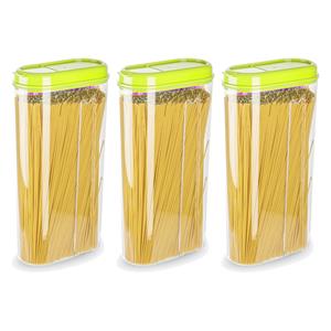 PlasticForte Voedselcontainer strooibus - 3x - groen - 2350 ml - kunststof - 15 x 8 x 30 cm - voorraadpot -