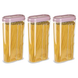 PlasticForte Voedselcontainer strooibus - 3x - lichtroze - 2350 ml - kunststof - 15 x 8 x 30 cm - voorraadpot -