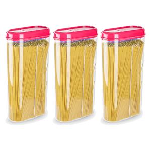 PlasticForte Voedselcontainer strooibus - 3x - roze - 2350 ml - kunststof - 15 x 8 x 30 cm - voorraadpot -