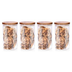 Alpina Voorraadpot/bewaarpot Foodking - 4x - borosilicaat glas - 950 ml - glas/hout - D9.5 x H16 cm -