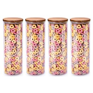 Alpina Voorraadpot/bewaarpot Foodking - 4x - borosilicaat glas - 1650 ml - glas/hout - D9.5 x H27 cm -