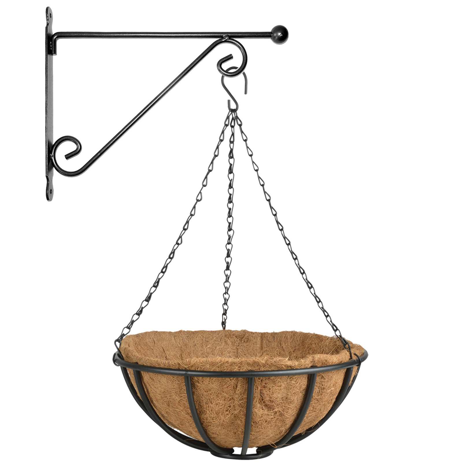 Esschert Design Hanging basket 35 cm met metalen muurhaak en kokos inlegvel -