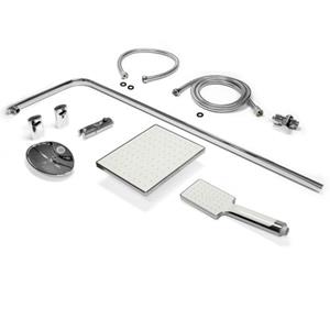 ecdgermany Edelstahl Duschsystem, Ovales Design, Weiß, Handbrause mit Anti-Kalk Düsen, Duschstange mit eckige Kopfbrause, Montagematerial Duschset Regenduschset