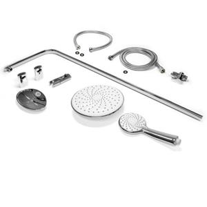ecdgermany Edelstahl Duschsystem, Ovales Design, Weiß, Handbrause mit Anti-Kalk Düsen, Duschstange mit runde Kopfbrause, Montagematerial Duschset Regenduschset