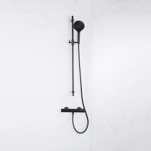 Fortifura Calvi douchekraan met glijstangset met ronde handdouche, metalen doucheslang mat zwart SW767488/SW496816/SW706203/SW377839