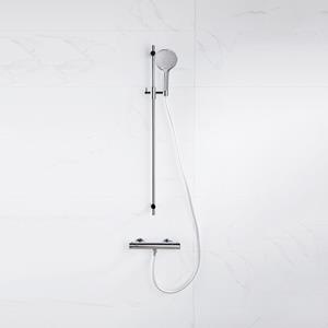 Fortifura Calvi douchekraan met glijstangset met ronde handdouche, gladde doucheslang chroom SW767487/SW496814/SW706209/SW377816
