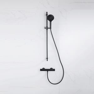 Fortifura Calvi douchekraan met glijstangset met ronde handdouche, gladde doucheslang mat zwart SW767488/SW496816/SW706210/SW377839