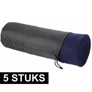 Merkloos 5x Fleece deken navy 150 x 120 cm -