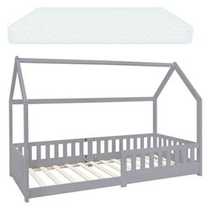 ML-Design Kinderbed 90x200 Cm Met Koudschuim Matras En Lattenbodem, Lichtgrijs Hout