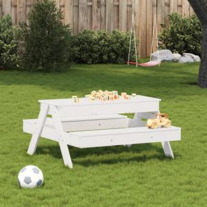 vidaXL Picknicktafel met zandbak voor kinderen massief grenenhout wit